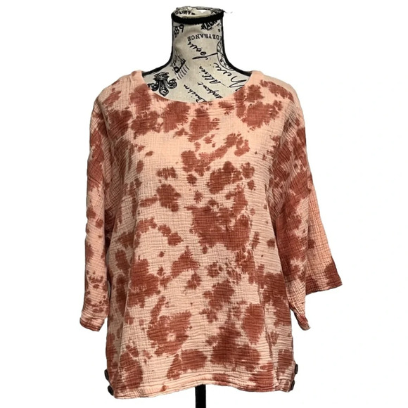 Pure Jill Blouse Women XS Boxy Tie-Dyed Tunic Gauze Slub Knit Lagenlook Boho - Picture 2 of 11